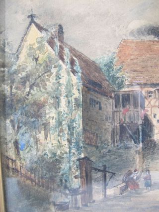Antique 1851 German Watercolor Painting in Deep Well Gilt Gesso Frame Dated yqz 8