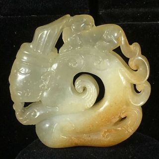 Old China Natural Jade Hand - Carved Dragon And Guiren Statue Pendant Xo238