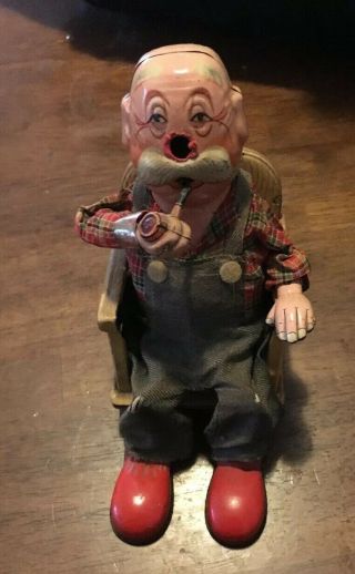 San Japan Tin Toy Smoking Grandpa For Part Or Fix As It’s As Its