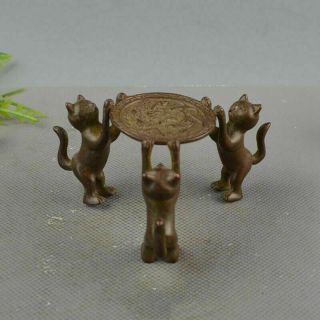 Chinese Fengshui Bronze Three Cat Tea Table Furnishing Articles Tea Pet Statue