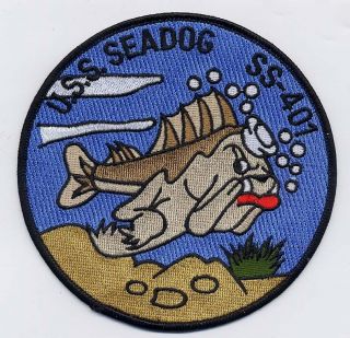 Uss Sea Dog Ss 401 - Fish W/bull Dog Face Bc Patch Cat No B307
