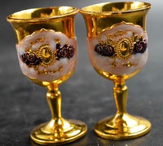 Rare Ancient Souvenir Collectable Copper Cloisonne Carve Flower Tibet Wine Cups