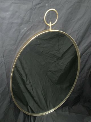 Tommi Parzinger Style Oval Wall Mirror Brass Mid Century Modern