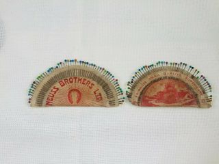 Antique Neuss Bros Pins Packet With French Graphics With Glass Pins - Rare Find