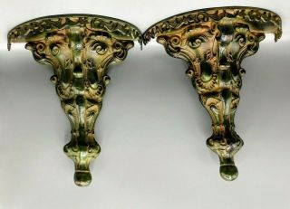 Vintage Green Cast Iron Sconce Wall Shelf Leaf Corbel Rustic Decor Made In India