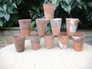 10 Old Hand Thrown Terracotta Plant Pots 2.  75 " Seedling Pots Long Toms (a)