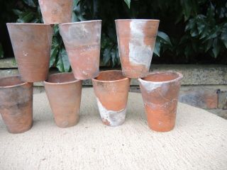 10 Old Hand Thrown Terracotta Plant Pots 2.  75 