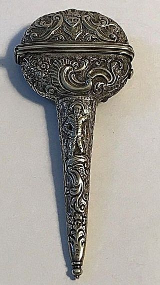 Antique Dutch Repousse Ornate Silver Scissors Shape Case Sewing 386