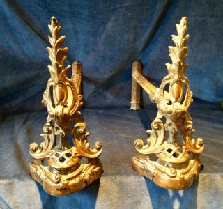 Antique French Wrought Iron Fire Dogs - Andirons - Chenets 5