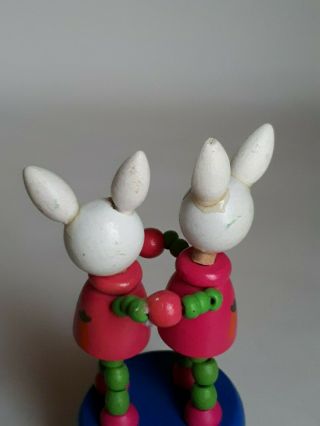 VINTAGE WOODEN DANCING PAIR RABBITS DANCERS PUSH BUTTON PUPPET PUSH - UP GAME TOY 4