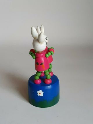 VINTAGE WOODEN DANCING PAIR RABBITS DANCERS PUSH BUTTON PUPPET PUSH - UP GAME TOY 5