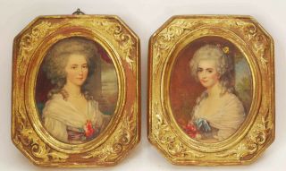 Pair 2 Wall Frames Victorian Women Lady Portrait Oval Gilt Gesso Plaster