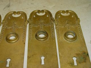 Set 4 Vintage Antique Art Nouveau Style Brass Door Knob Backplates Door Plates 3