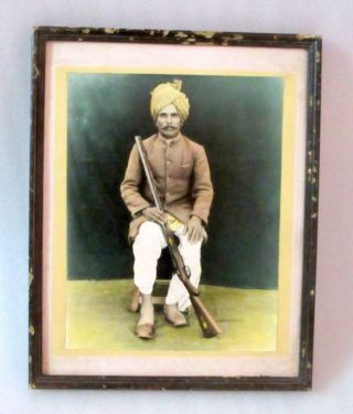 Vintage Old Rare Indian King Thakur Portrait Black And White Photo With Gun