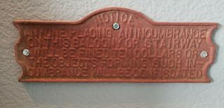 Antique Vtg 1900 ' s York City fire escape cast iron sign plaque industrial 3