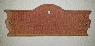 Antique Vtg 1900 ' s York City fire escape cast iron sign plaque industrial 5