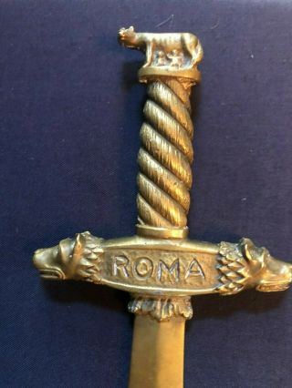 ANTIQUE ITALIAN BRONZE LETTER OPENER ROMAN SWORD/w/PROTECTIVE MOLOSSUS DOGS 3