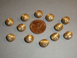 Antique Brass Waistcoat Buttons With Glass Jewel Centers 3/8 "