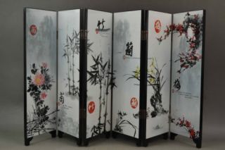 Lacquer Draw Plum Blossoms Orchid Bamboo Chrysanthemum 6 Side Screen B02