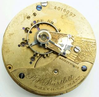 Vintage Waltham 1883 P.  S.  Bartlett 15 Jewel 18s Movement Runs For Repair