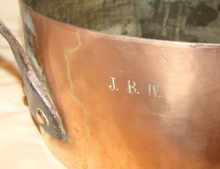 Antique French copper/wrought iron COOKING PAN / LID 1830 ham/dovet/stamped JBW 5