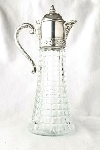 Crystal Decanter,  12 " Glass And Silver Plate Decanter,  1l.  Made In Italy