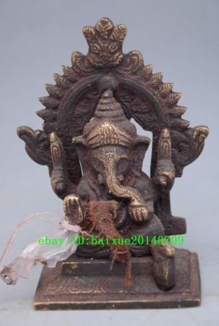 Indian Elephant Lord God Ganesha Brass Statue Sitting Posture Figurine D01