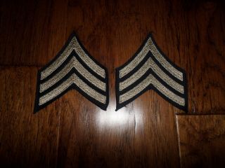 1 Pair U.  S Army Wwii Sergeant Stripes Silver On Black Twill Patches