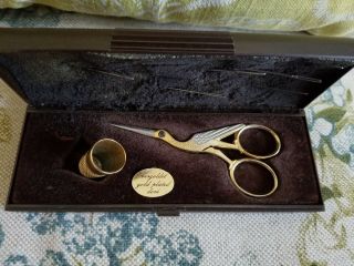 Antique 10k Gold Thimble Flower with Soligen Germany Crane Embroidery Scissors 2