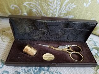 Antique 10k Gold Thimble Flower with Soligen Germany Crane Embroidery Scissors 3