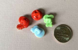 4 Glass Kiddie Buttons,  2 Cats,  Rooster,  Teddy Bear,  Realistics 2