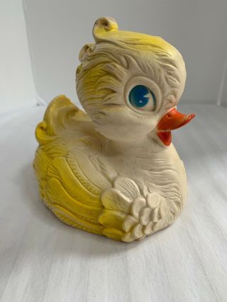 Vintage 1958 Edward Mobley Yellow Rubber Duck Blue Eyes Orange Beak Squeaker Toy