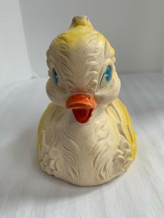 Vintage 1958 Edward Mobley Yellow Rubber Duck Blue Eyes Orange Beak Squeaker Toy 2