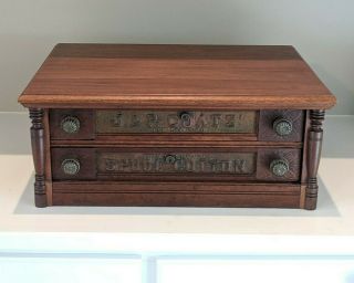 Antique J&p Coats Spool Cotton Counter Display Two Drawer Sewing Cabinet - Wow