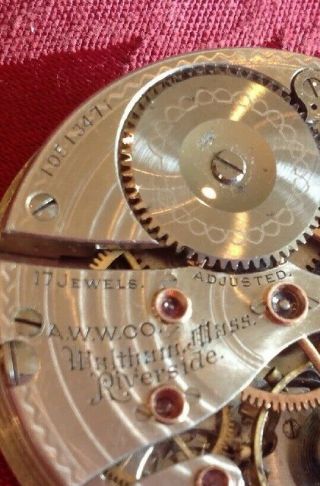 Antique 1901 Waltham Riverside Model 1899 Pocket Watch Movement Runs 16s 17j 6