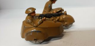 VINTAGE BARCLAY,  MANOIL,  LEAD MILITARY MOTORCYCLE WITH SIDECAR GUNNER 2
