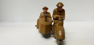 VINTAGE BARCLAY,  MANOIL,  LEAD MILITARY MOTORCYCLE WITH SIDECAR GUNNER 4