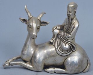 Collectable Decorative Miao Silver Carve Tibet Buddha Ride Deer Souvenir Statue