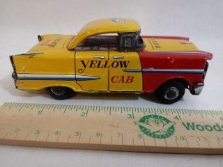 1955 Ford Fairlane Yellow Taxi Cab Japan Tin 5 " Friction Car