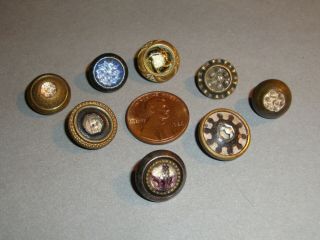 Antique Brass Buttons With Glass Centers 1/2 " To 5/8 "