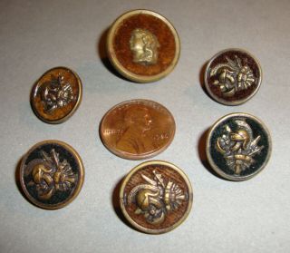 Antique Brass Perfume Buttons Roman or Greek Profiles 5/8 