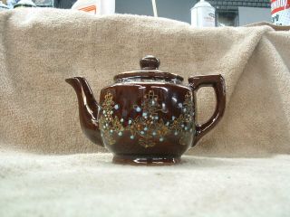 Old Antique Japanese Cloisonne Tea Pot Teapot Brown With Gold Accent & Deco