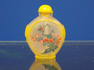 Antique Carved Peking Glass Snuff Bottle Reverse Painted