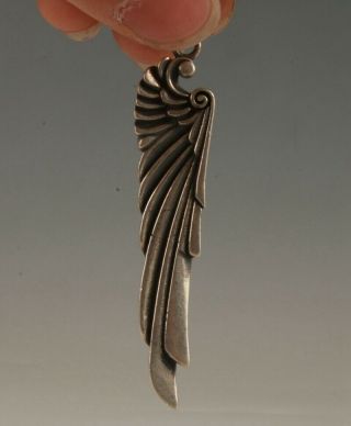 Rare China 925 Silver Pendant Statue Feather Handmade Handicraft Collec Gift