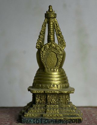 4.  2 " Old Tibet Buddhism Temple Copper Brass Stupa Pagoda Tower Statue Sculpture