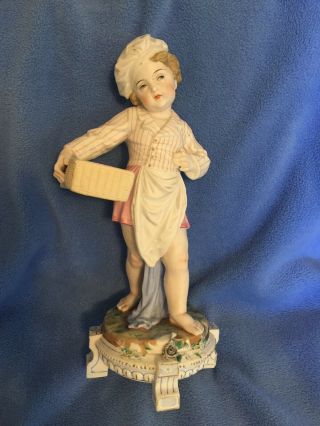 Vion & Baury French Bisque Antique “baker Boy” Figurine,  19th Century