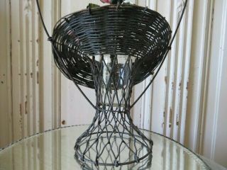 GORGEOUS OLD Vintage Metal Wire FLOWER BASKET with Handle & Glass Vase Insert 7