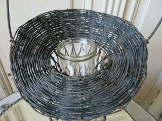 GORGEOUS OLD Vintage Metal Wire FLOWER BASKET with Handle & Glass Vase Insert 8