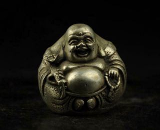 Chinese Old Hand - Carved Copper - Plating Silver Maitreya Buddha Statue A02
