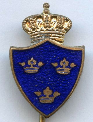Vintage Sweden Patriotic Coat Of Arms Pin Badge Grade